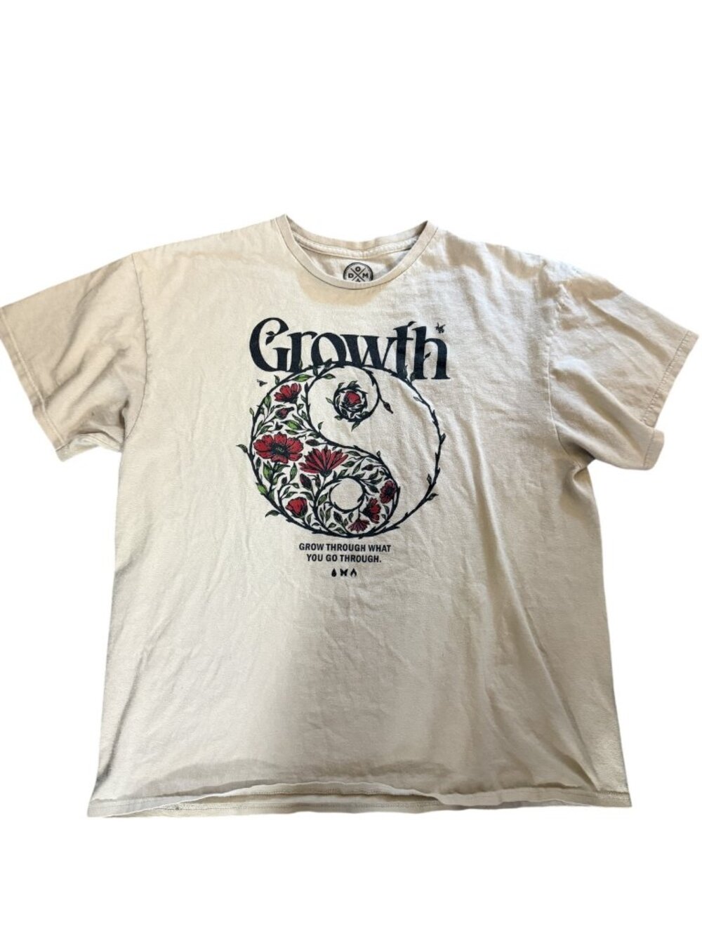 DOM Size Extra Large (XL) Beige Floral Yin Yang Growth Graphic T-Shirt